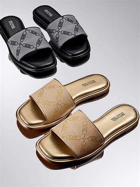 michael michael kors valerie logo jacquard slide sandal|michael kors designer slides.